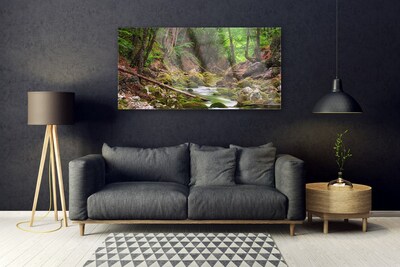 Glass Wall Art Forest nature brown green