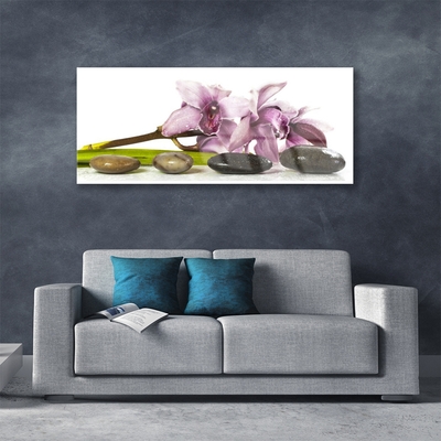 Glass Wall Art Flower stones floral pink grey black