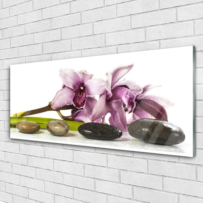 Glass Wall Art Flower stones floral pink grey black