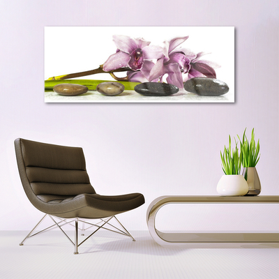 Glass Wall Art Flower stones floral pink grey black