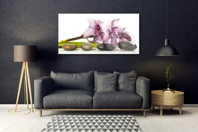 Glass Wall Art Flower stones floral pink grey black