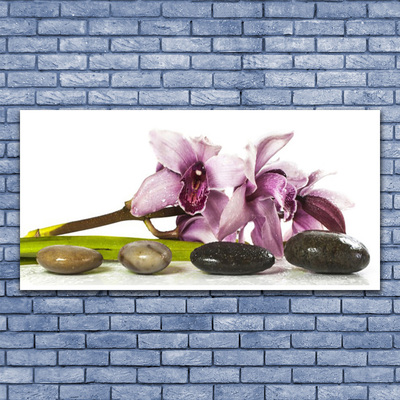 Glass Wall Art Flower stones floral pink grey black