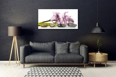 Glass Wall Art Flower stones floral pink grey black