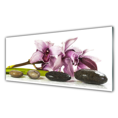 Glass Wall Art Flower stones floral pink grey black