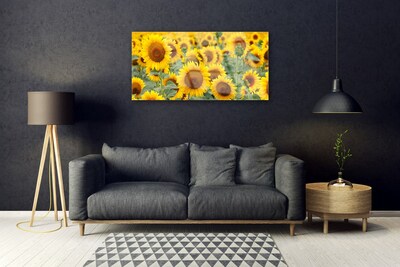 Glass Wall Art Sunflowers floral brown yellow