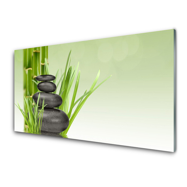 Glass Wall Art Bamboo grasses floral green black