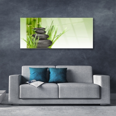 Glass Wall Art Bamboo grasses floral green black