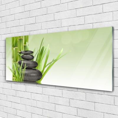 Glass Wall Art Bamboo grasses floral green black