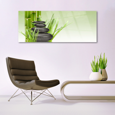 Glass Wall Art Bamboo grasses floral green black