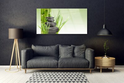 Glass Wall Art Bamboo grasses floral green black