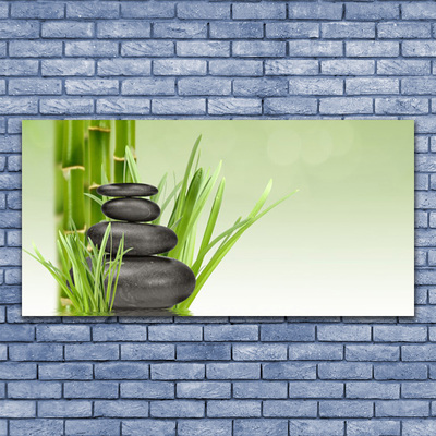 Glass Wall Art Bamboo grasses floral green black