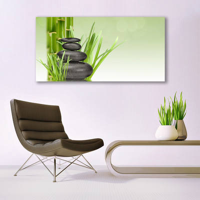 Glass Wall Art Bamboo grasses floral green black