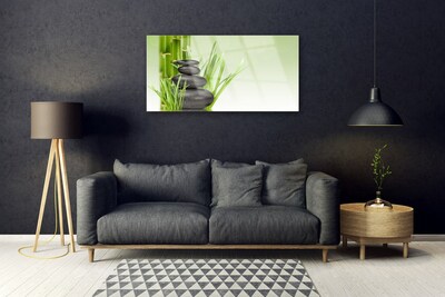 Glass Wall Art Bamboo grasses floral green black