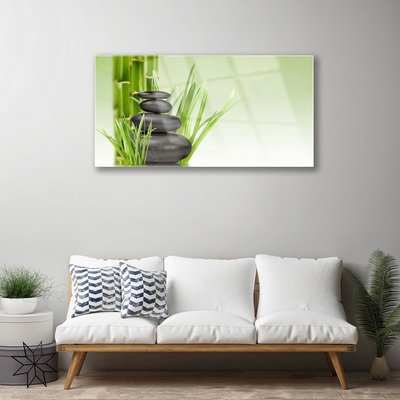 Glass Wall Art Bamboo grasses floral green black