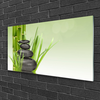 Glass Wall Art Bamboo grasses floral green black