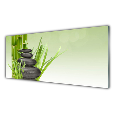 Glass Wall Art Bamboo grasses floral green black