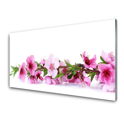 Glass Wall Art Flowers floral pink green