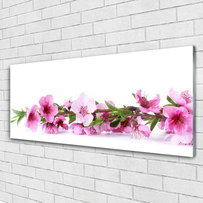 Glass Wall Art Flowers floral pink green