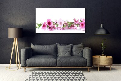 Glass Wall Art Flowers floral pink green