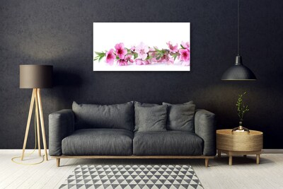 Glass Wall Art Flowers floral pink green