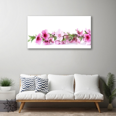 Glass Wall Art Flowers floral pink green