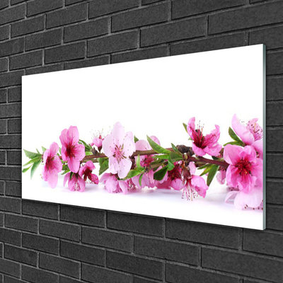 Glass Wall Art Flowers floral pink green