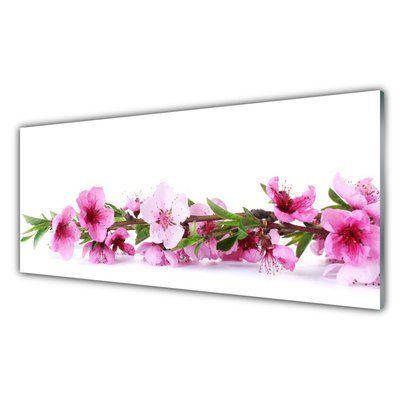 Glass Wall Art Flowers floral pink green