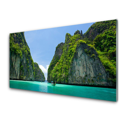 Glass Wall Art Booked landscape blue grey green