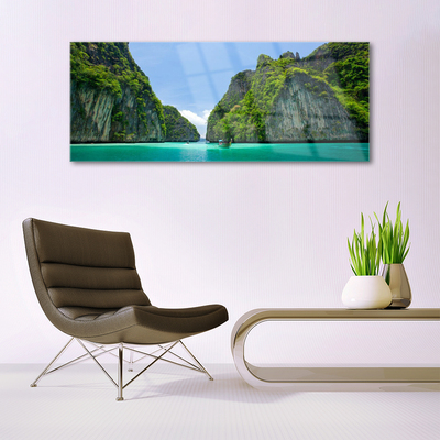 Glass Wall Art Booked landscape blue grey green