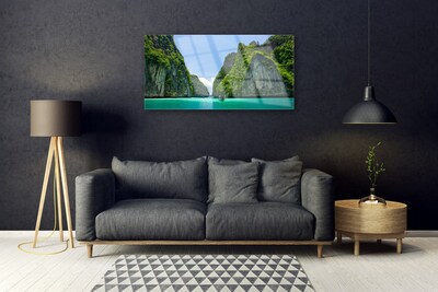 Glass Wall Art Booked landscape blue grey green