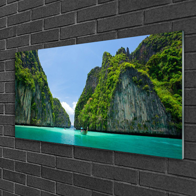 Glass Wall Art Booked landscape blue grey green