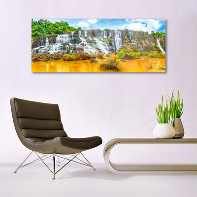 Glass Wall Art Waterfall nature grey white