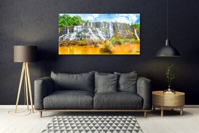 Glass Wall Art Waterfall nature grey white