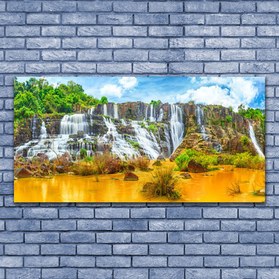 Glass Wall Art Waterfall nature grey white