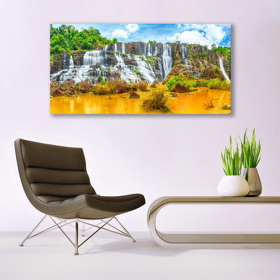 Glass Wall Art Waterfall nature grey white