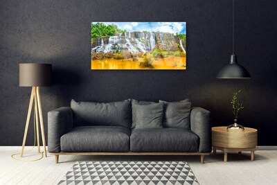 Glass Wall Art Waterfall nature grey white