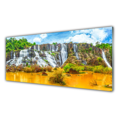 Glass Wall Art Waterfall nature grey white