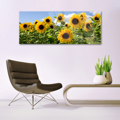 Glass Wall Art Sunflowers floral brown yellow green