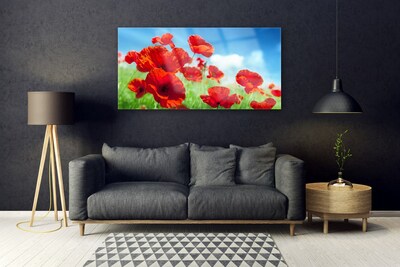 Glass Wall Art Poppies floral red