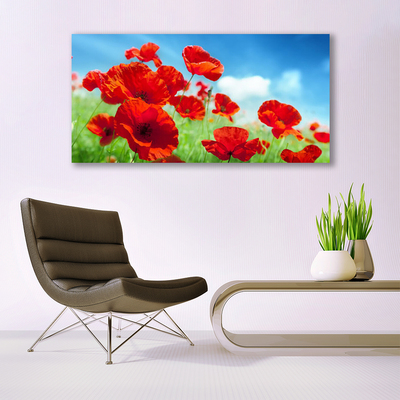 Glass Wall Art Poppies floral red