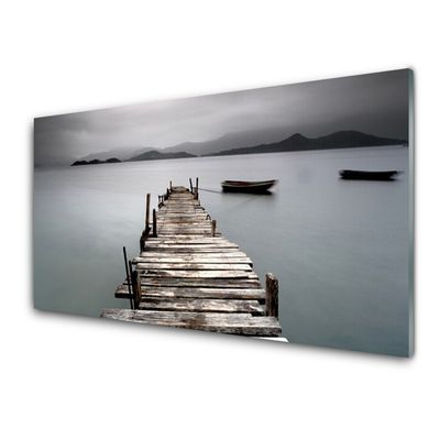 Glass Wall Art Bridge sea architecture grey