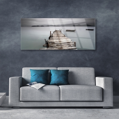 Glass Wall Art Bridge sea architecture grey