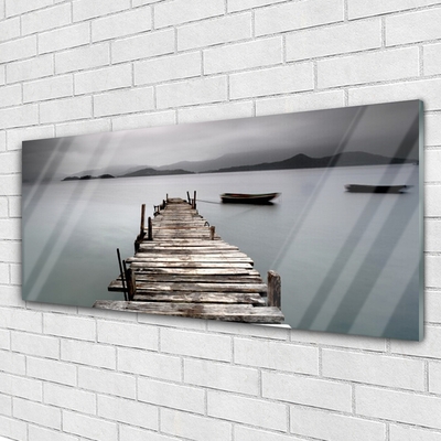 Glass Wall Art Bridge sea architecture grey