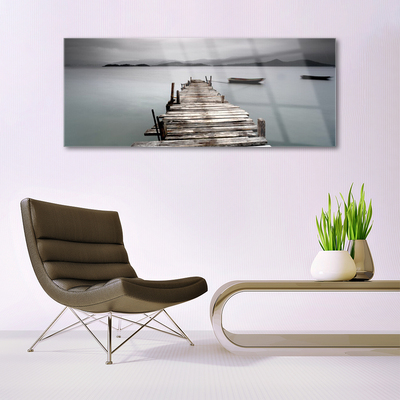 Glass Wall Art Bridge sea architecture grey