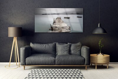 Glass Wall Art Bridge sea architecture grey