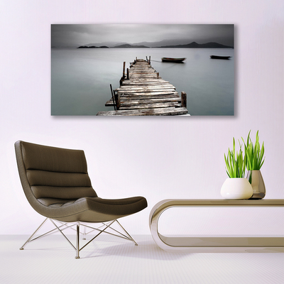 Glass Wall Art Bridge sea architecture grey