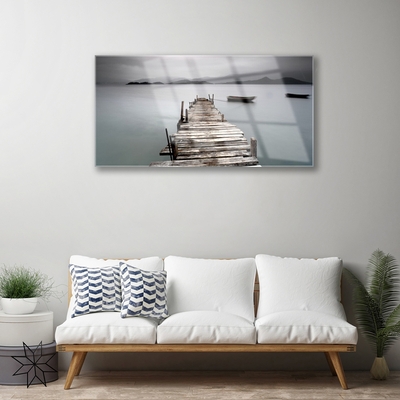 Glass Wall Art Bridge sea architecture grey