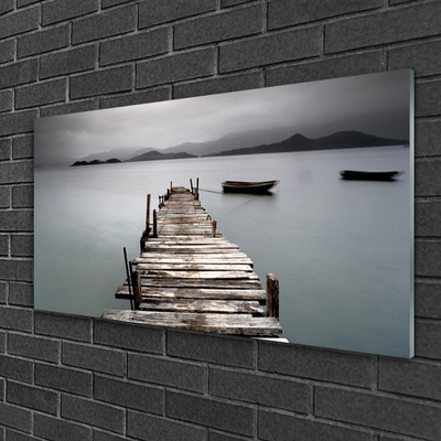 Glass Wall Art Bridge sea architecture grey