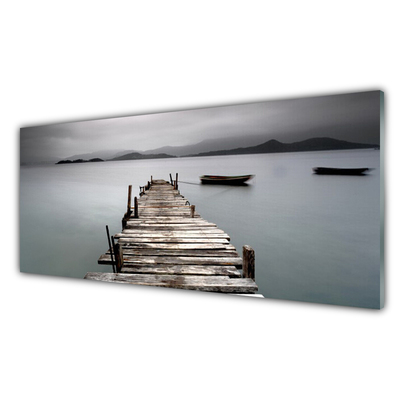 Glass Wall Art Bridge sea architecture grey