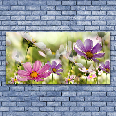 Glass Wall Art Flowers nature pink yellow green